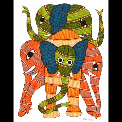 Gond Tribal Art Rajendra Shyam: Elephant Family Elephant