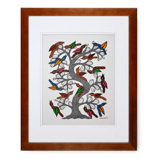 Gond Tribal Art Dwarka Paraste: Bird Tree Birds