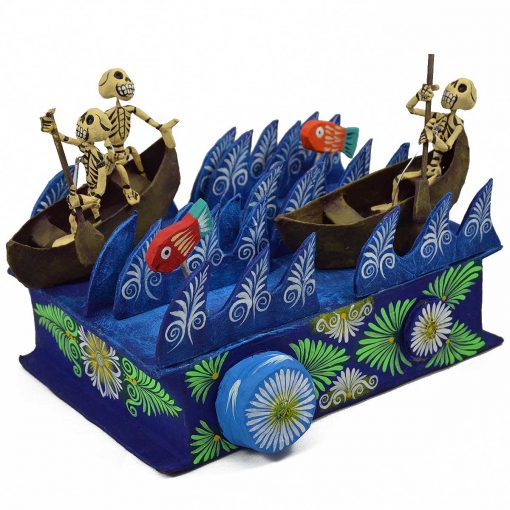 Cartoneria (Mexican Paper Mache) Josue Eleazar Castro: Award Winning Replica – Large Rowing Skeletons Alebrijes