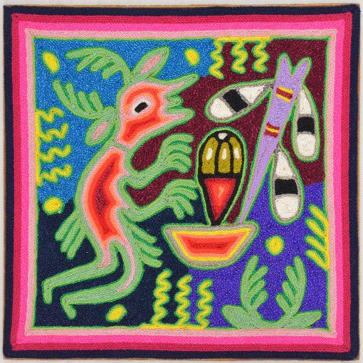 Wixárika (Huichol) Art Maximino Renteria de la Cruz & Yolanda Diaz Medina: Huichol Yarn Painting 8″ Shamanism