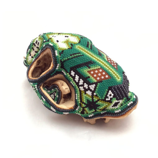 Wixárika (Huichol) Art Santos Bautista: Puma Skull Beaded Green Beaded