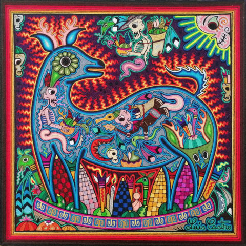 Luis Castro Premier Huichol Blue Deer Yarn Painting CulturalArt Org   PP2008 001 1 480x480 