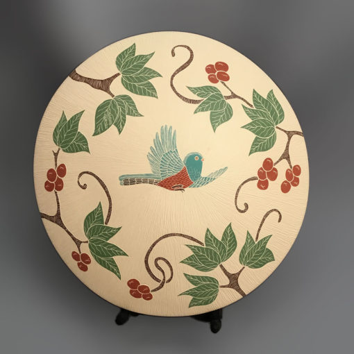 Guadalupe Melendez Guadalupe Melendez: Fine Etched Colorful Bird Plate and Stand Birds