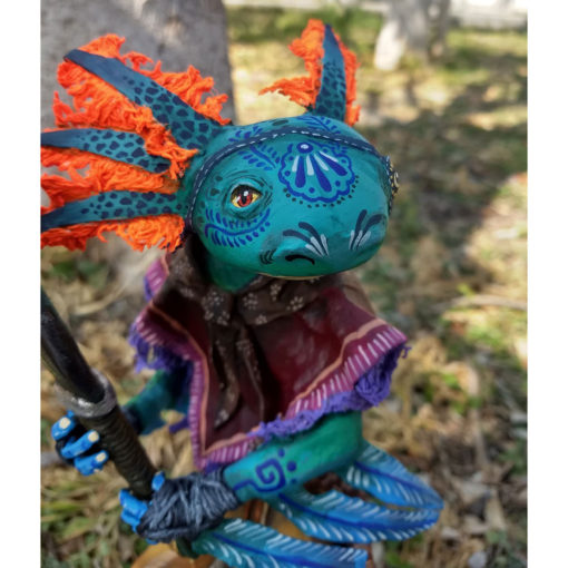 Cartoneria (Mexican Paper Mache) Isaias Alejandro Morales Delgado: Axolote Guerrero / Axolote (Mexican salamander) Warrior Alebrijes