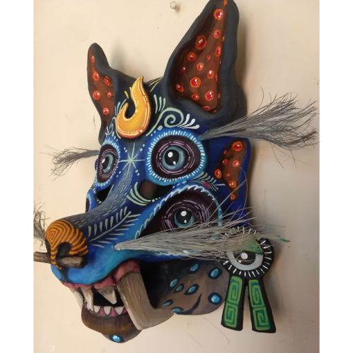 Cartoneria (Mexican Paper Mache) Isaias Alejandro Morales Delgado: Nahual Azul / Blue Nahual Mask Alebrijes