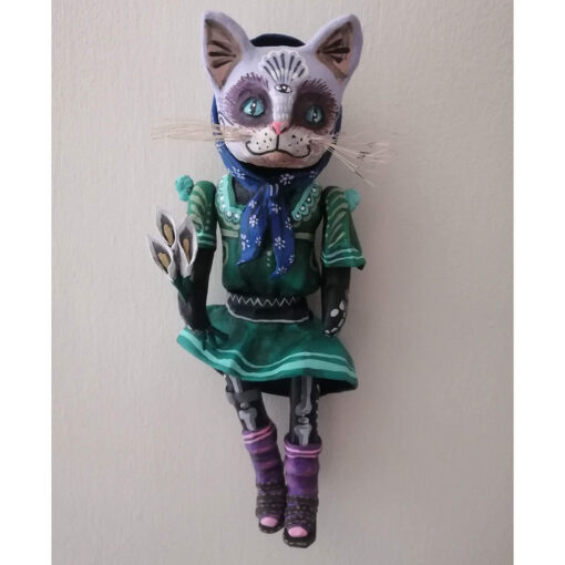 Cartoneria (Mexican Paper Mache) Isaias Alejandro Morales Delgado: Michelle Cat Figure Wall Hanging Alebrijes