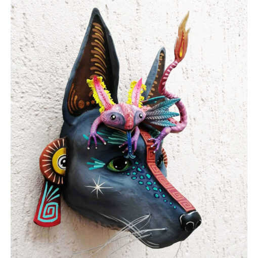 Cartoneria (Mexican Paper Mache) Isaias Alejandro Morales Delgado: Acompañante / Companion Mask Alebrijes